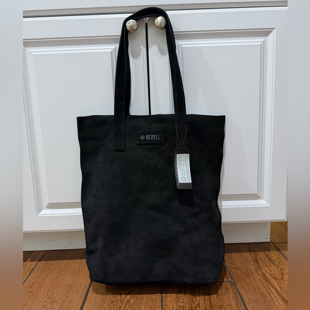 Beryll Black Leather Suede Tote Bag